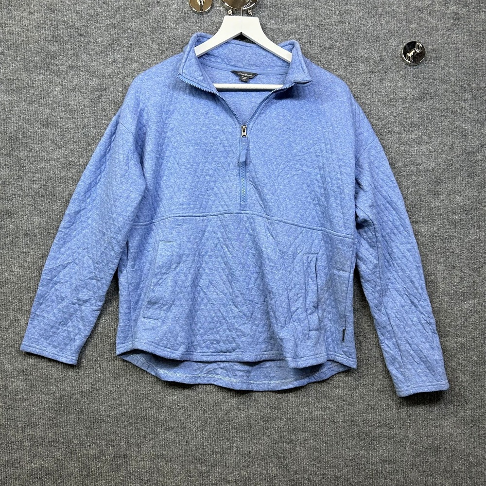 Eddie Bauer Quilted Pullover Sweatshirt Women's Blue Long Sleeve Quarter Zip - L